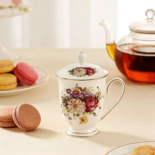 Miniatura 6 de Taza de Cerámica, Taza de Té de Porcelana de Hueso Fino, Tazas de Té para Mujeres, Taza de Té con Tapa, Adecuada para Hacer Té, Bebidas Frías