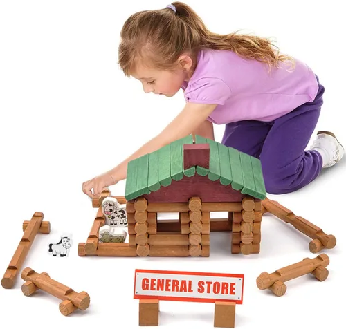 Wondertoys Juego de troncos de madera de 170 piezas a partir de 3 años, juguetes clásicos de troncos de construcción para niños, regalos educativos