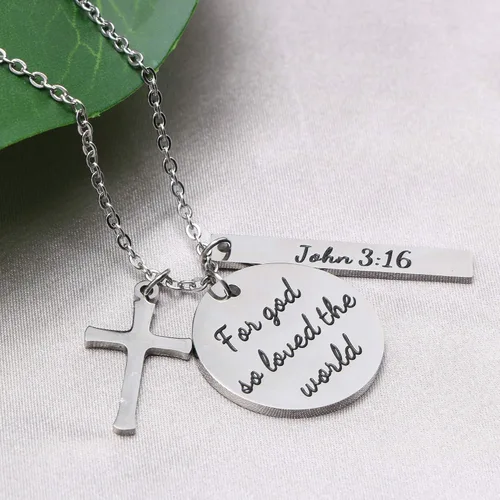 Miniatura 4 de Colgante de cruz con versículo bíblico, collares cristianos, dije de oración, fe religiosa, cumpleaños, joyería de Navidad para mujer