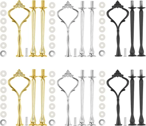 Miniatura 11 de Juego de 6 bandejas escalonadas para soporte de pastel, corona, soporte de 3 niveles para tartas, accesorios para bodas y fiestas, resina para Negro