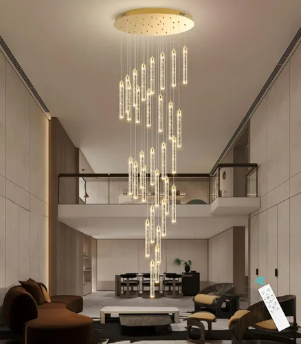 Miniatura 5 de Moderno candelabro LED de 30 luces para sala de estar, comedor y entrada, lámpara colgante dorada de cristal espiral regulable Dorado
