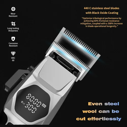 Miniatura 3 de ANGFAN Cortapelos Profesionales Inalámbricos para Hombres - Motor de 5 Velocidades 8000RPM con Cuchillas de Óxido Negro 440C, Kit de Cortapelos