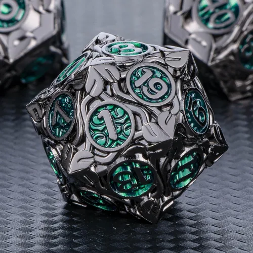 Miniatura 9 de KERWELLSI - Juego de dados metálicos DND D&D, 7 piezas con diseño de enredaderas naturales, dados de juego de rol con caja de regalo, dados negros