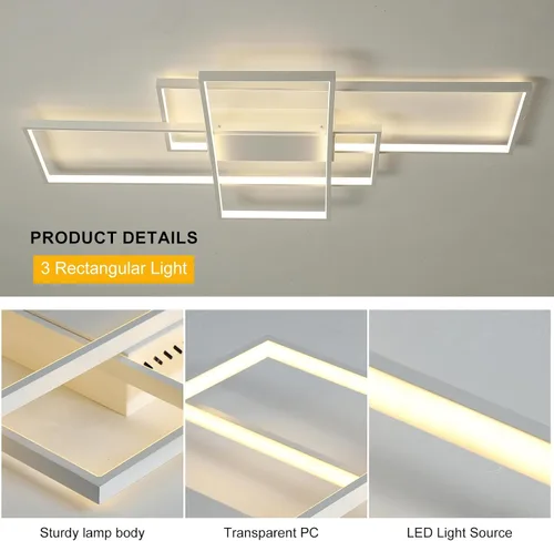 Miniatura 5 de GEADI Lámpara de techo moderna regulable, lámpara de techo LED blanca de 35.4 pulgadas con control remoto, accesorio de iluminación rectangular