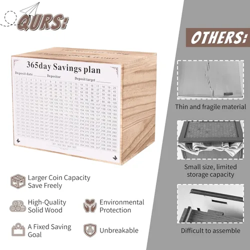 Miniatura 2 de Alcancía para niños y adultos, caja de ahorro de dinero de madera, alcancía irrompible para el desafío de ahorro de dinero de $10000 $5000 $3000