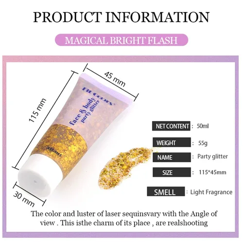 Miniatura 7 de Gel dorado con purpurina corporal y 2 hojas de diamantes de imitación para la cara, maquillaje con purpurina facial y joyas para el cabello, gemas