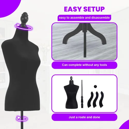 Miniatura 4 de Torso de Maniquí Forma de Vestido Maniquí Altura Ajustable Maniquí Femenino Modelo de Exhibición Torso Cuerpo Soporte Trípode Formas de Ropa