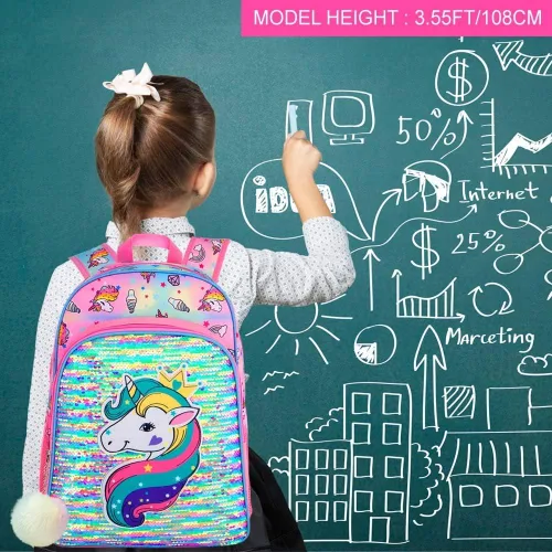 Miniatura 6 de 3 mochilas infantiles para niñas, 16 pulgadas, preescolar y lonchera - Unicorniosirenaflamenco