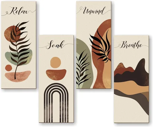 Letrero de decoración de baño bohemio minimalista para baño, arte de pared para relajarse y relajarse, respirar, colgar de madera, arte de pared