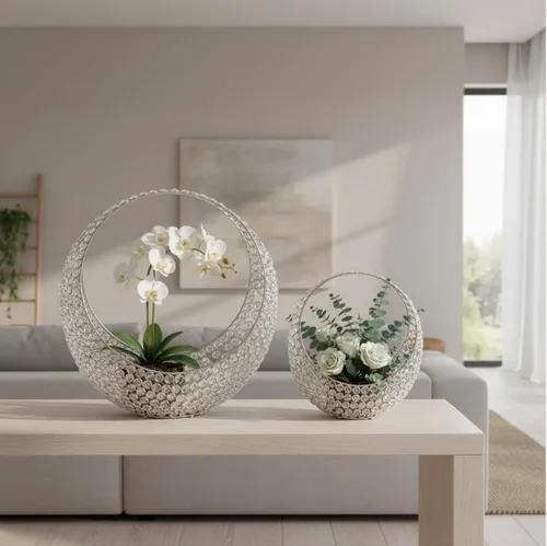 Miniatura 10 de Modern Day Accents 5732 Anillo SM - Cesta de anillo de cristal plateado, decoración de mesa, decoración de casa, cuenco, centro de mesa de cocina