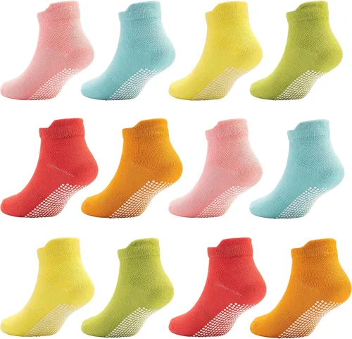 Dicry - Calcetines antideslizantes de tobillo para niños pequeños, con agarre antideslizante para bebés, niños y niñas