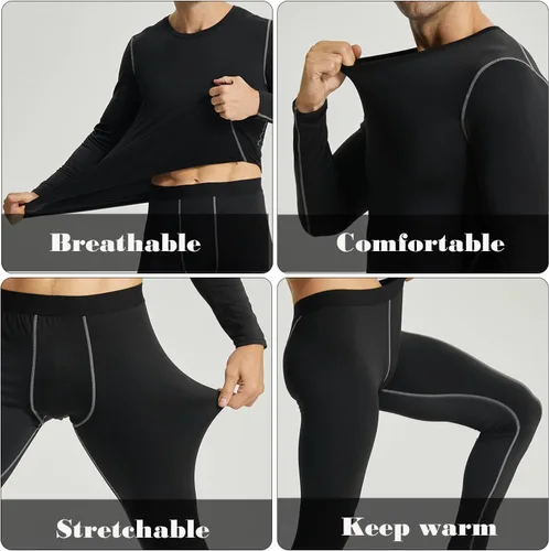 Miniatura 5 de LANBAOSI Conjunto de ropa interior térmica para hombre, conjunto de pantalones largos con forro polar, capa base cálida, trajes de compresión