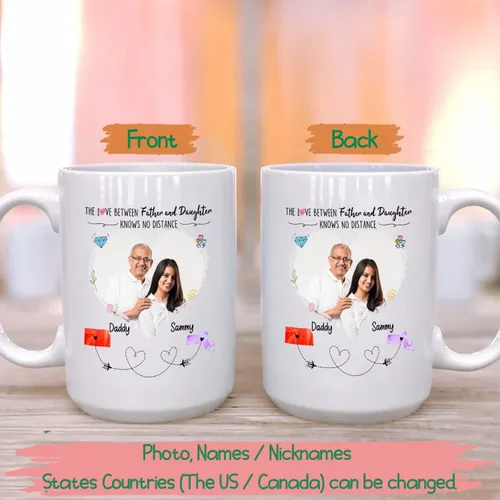 Miniatura 2 de Taza de café blanca con texto en inglés «Choose States Names», 11 tazas de 15 onzas con texto en inglés «The Love Between Father And Daughter Knows