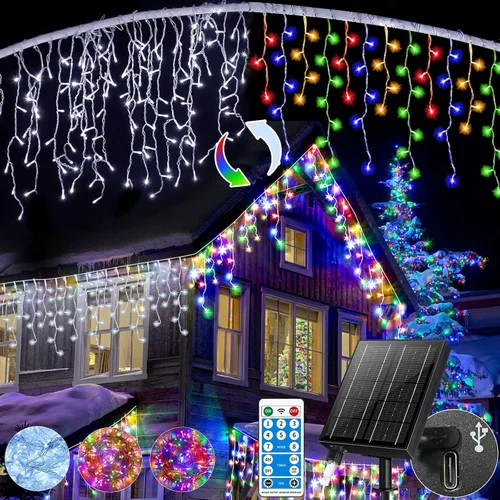 Miniatura 10 de Luces solares de Navidad para exteriores, 82 pies, 660 luces LED multicolor, funciona con energía solar con control remoto, luces solares que