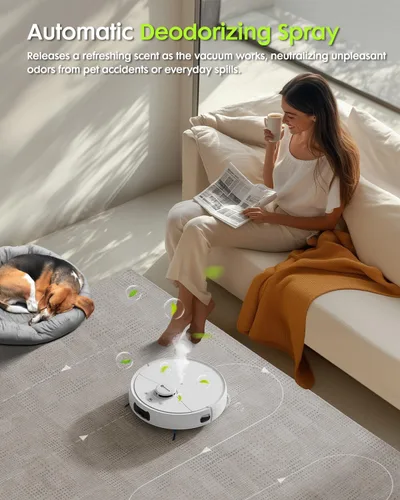 Miniatura 6 de V5 Robot aspirador y trapeador, aspiradora robótica de vaciado, succión de 8500 Pa, cortador de enredos de pelo de mascotas, navegación láser, láser