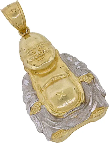 Miniatura 2 de 10K En Dos Tonos oro Buda sonriente colgante de hombre, 1.90" x 1.00