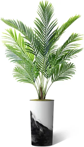 Miniatura 2 de Árbol artificial en maceta contemporánea, palmera tropical areca artificial de seda para decoración del hogar en interiores y exteriores, altura