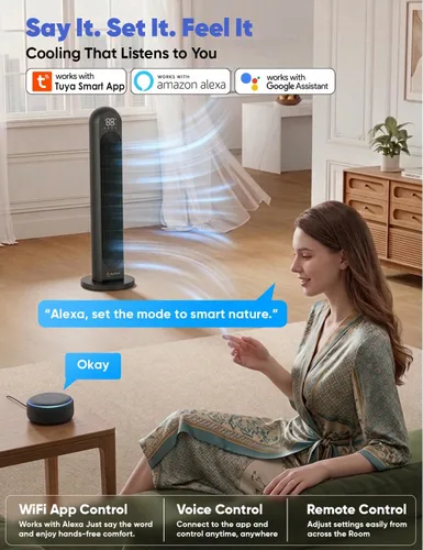 Miniatura 5 de EcoNour - Ventilador de torre inteligente con control WiFi y Alexa, ventilador personal de 42 pulgadas, oscilación de 120°, potente flujo de aire