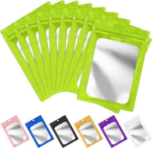 Miniatura 10 de FUNFERY - Paquete de 100 bolsas resellables de Mylar con ventana transparente esmerilada, bolsa con cremallera a prueba de olores