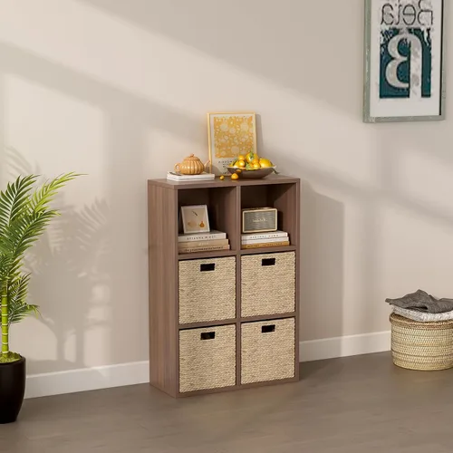 Miniatura 7 de OSCHF - Estantería de almacenamiento de 6 cubos, estantería de madera de 3 niveles con espacios abiertos para el hogar y la oficina, organizador