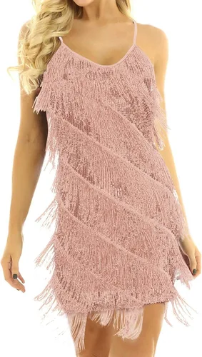 Miniatura 5 de Vestido sexy de fiesta con cuello en V para mujer, vestido de lentejuelas de color sólido, vestido con flecos, para ocasiones especiales