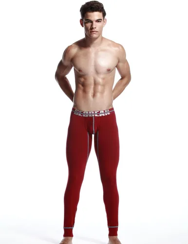 Miniatura 5 de SEOBEAN Low Rise Pantalones de ropa interior para hombre largo John algodón rojo oscuro 2276
