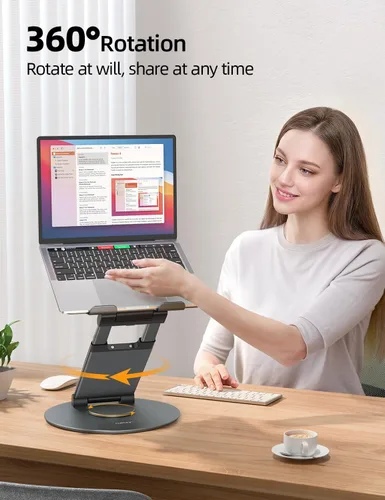 Miniatura 2 de Nulaxy Soporte telescópico giratorio de 360 grados para laptop, altura ajustable, diseño de extracción giratoria, elevador ergonómico para Gris-A