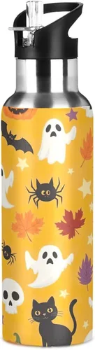 Miniatura 8 de Stainless Steel Vacuum Insulated Water Bottle 32 Oz, Leakproof Water Bottles for Gym Outdoor Travel School, Cute Halloween Orange