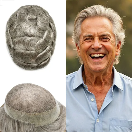 Miniatura 83 de Toupee para hombres Sistema de reemplazo de cabello humano real pieza de cabello humano para hombres encaje suizo para hombre Toupee Hair Pieces