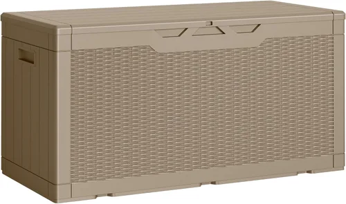 Miniatura 14 de Greesum Caja de resina de 31 galones para todo tipo de clima, cajas de almacenamiento al aire libre para juegos de muebles de patio, juguetes al