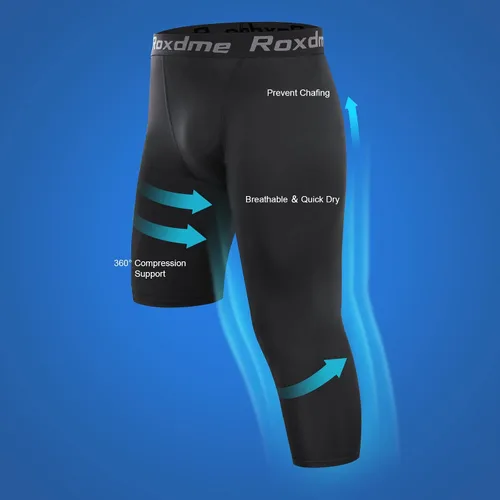Miniatura 4 de Roxdme 2 Pack Men's 34 One Leg Compression Capri Tights Pants Basketball Athletic Running