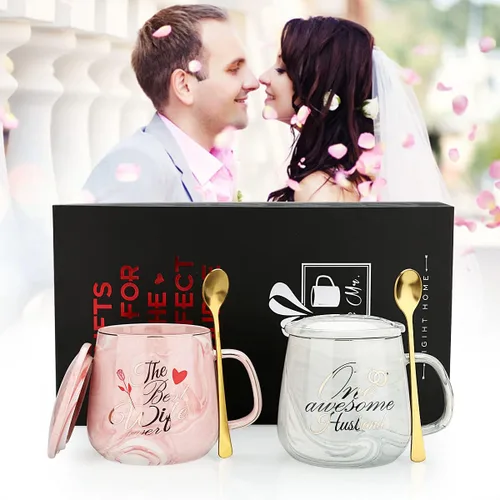 Miniatura 4 de Juego de tazas de café con texto en inglés "One Awesome Husband, The Best Wife Ever", regalo único de aniversario, compromiso, boda, para parejas