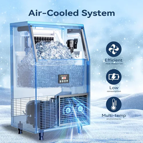 Miniatura 4 de Coolake Máquina comercial para hacer hielo, 200 libras por 24 horas con almacenamiento de 55 libras, enfriada por aire, máquina de hielo de acero