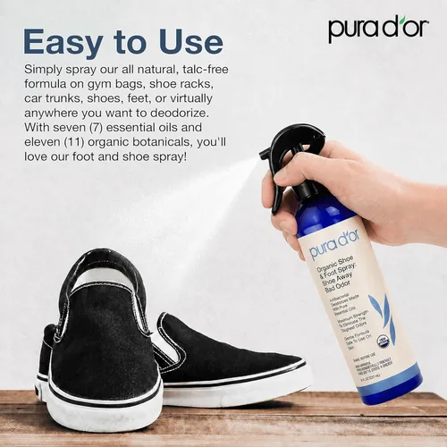 Miniatura 4 de PURA D'OR Spray orgánico eliminador de olores para zapatos y pies (8 onzas) desodoriza y elimina los malos olores con eucalipto, menta, árbol de té