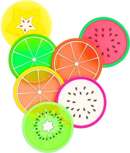 DomeStar Posavasos de frutas, 7 posavasos antideslizantes de 3.5 pulgadas, aislamiento térmico, colorido, único, de silicona, para bebidas, evita