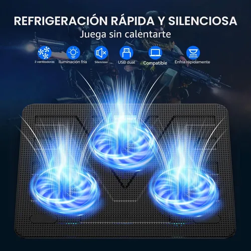 Miniatura 3 de TECKNET Almohadilla de enfriamiento para laptop, portátil, delgada, silenciosa, alimentada por USB, enfriador de almohadilla de enfriamiento con 3