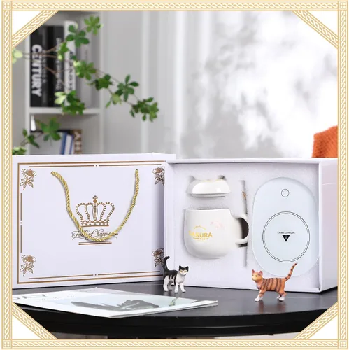 Miniatura 4 de Honeydak Juego de tazas de café, calentador de tazas de gato lindo para mujeres, calentadores de café con calefacción para mamá, oficina en casa