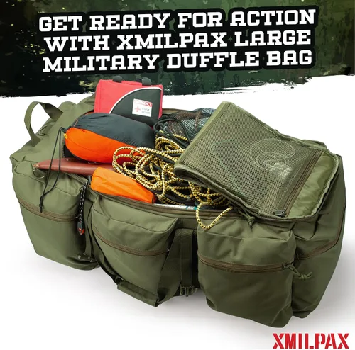 Miniatura 7 de Bolsa de lona militar grande de 100 L, bolsa de lona para despliegue, equipo deportivo, bolsa de equipaje de viaje con correas desmontables para AT
