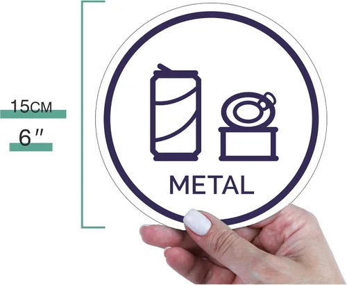 Miniatura 2 de Paquete de 6 calcomanías de vinilo autoadhesivas de reciclaje de 6 pulgadas, papel, plástico, plástico, metal, basura, logotipos de reciclaje