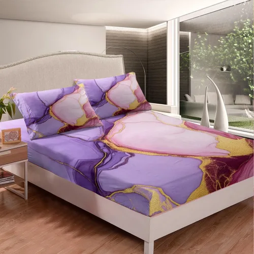 Miniatura 5 de Juego de sábanas con diseño de mármol, sábanas suaves y modernas con patrón de textura de mármol, juego de sábanas y fundas de almohada de 3 piezas