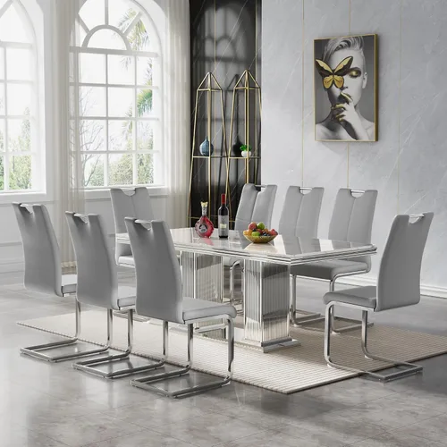 Miniatura 50 de 5 Piece Black Marble Dining Table Set for 4, Modern Faux Marble Kitchen Dining Room Tables with 4 Leather Chairs Set, 68.11" Luxury Rectangular