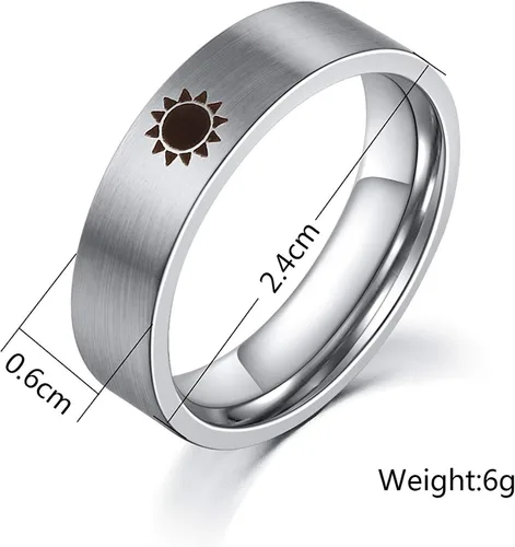 Miniatura 5 de XAHH - Anillos de sol y luna con estrella, para parejas, 2 piezas de acero inoxidable, color plateado, de compromiso, boda