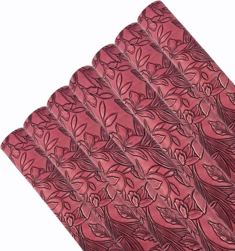 Miniatura 3 de 7 hojas de piel sintética en relieve para hacer aretes y monederos, 8.2 x 11.8 pulgadas con hojas de flores en relieve, hojas de tela sintética