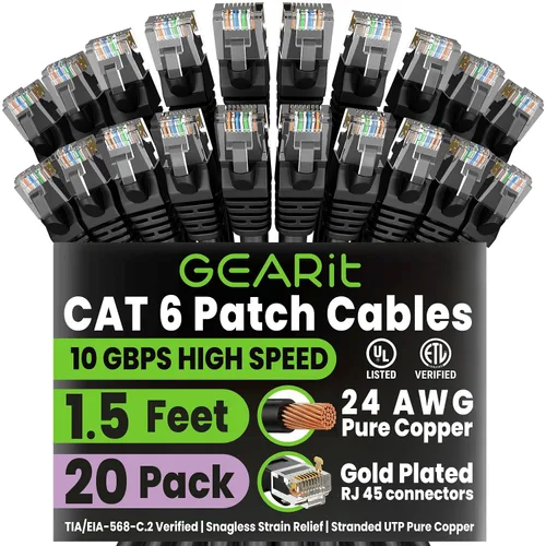Miniatura 102 de Paquete de Cable Ethernet Cat 6 GEARit - Pack de 10 cables de conexión Ethernet Cat6 de 15 pies Cable de conexión de red RJ45, conectores dorados