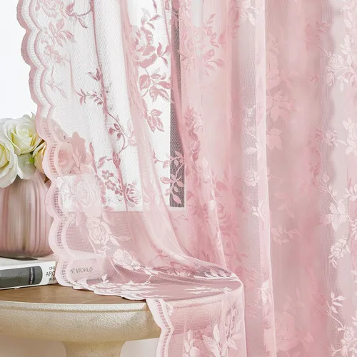 Miniatura 10 de SEEKRIGHT - 2 paneles de cortinas traslúcidas de encaje negro, cortinas góticas florales, cortinas victorianas con bolsillo para cortinero