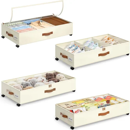 Miniatura 12 de Yecaye Almacenamiento debajo de la cama de 85 L con ruedas, paquete de 2 contenedores de almacenamiento debajo de la cama con separadores y tapas