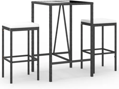 Miniatura 2 de Juego de 3 piezas de bar de patio con cojines de ratán de polietileno negro para jardín, balcón y porche