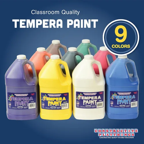 Miniatura 2 de Constructive Playthings - Juego de pintura de témpera lavable para niños, suministros de pintura para el aula, un galón, multicolor, paquete de 9