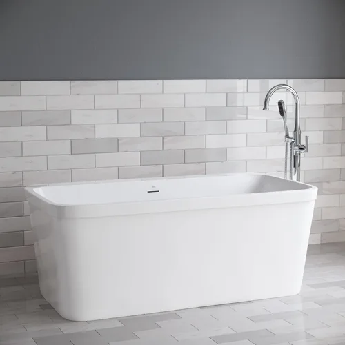 Miniatura 2 de PROFLO PFFSR5931 Borealis - Tina de remojo acrílica de 59 pulgadas con drenaje central, conjunto de drenaje y desbordamiento, color blanco