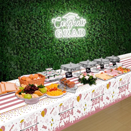Miniatura 7 de DUAIAI Decoraciones para fiestas de graduación 2024, paquete de 3 manteles de graduación de tamaño grande, 54 x 108 pulgadas, decoración de plástico